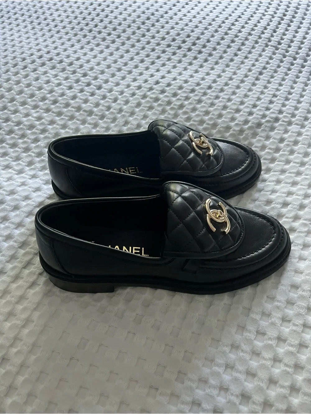 CHANEL Black Quilted Lambskin CC Turnlock Loafers Moccasins